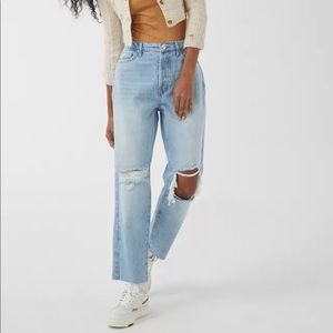 Urban Outfitters BDG light blue ripped denim high rise straight leg jeans